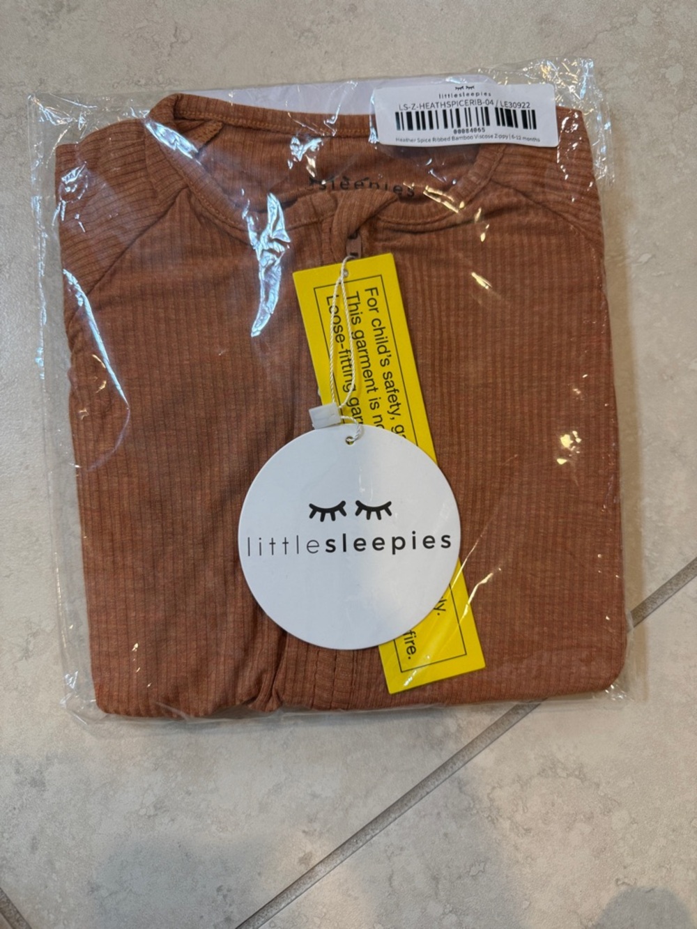 Little Sleepies Heather Spiced ribbed zippy 6-12 months. BNIB